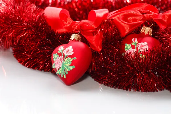 Decorative red heart with ribbon — Stock Photo, Image