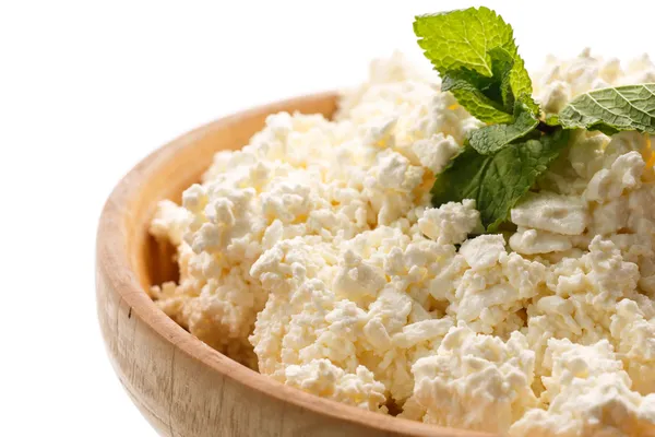 Fresh homemade cheese in a bowl — Stock Photo, Image