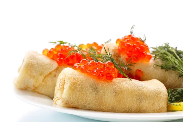 Panqueques con caviar rojo — Foto de Stock