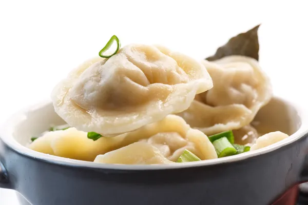 Dumplings with meat and broth — Stock Photo, Image