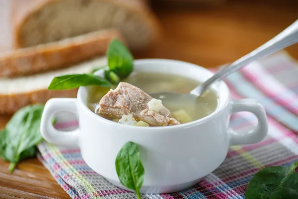 Zupa z mięsem i makaronem — Zdjęcie stockowe