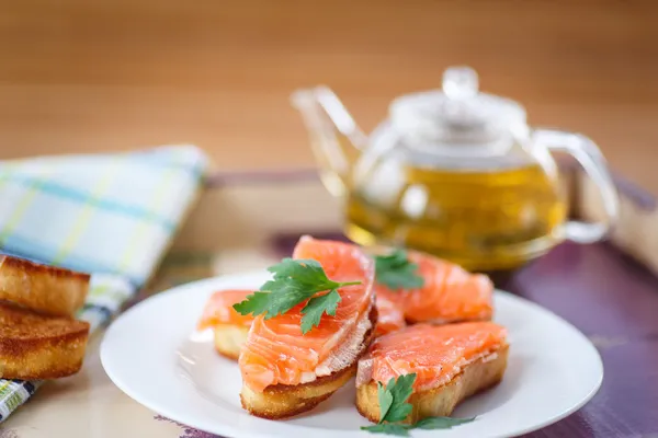 Fried toast with salted salmon — Stock Image Fried toast with salted salmon Royalty Free Stock Images