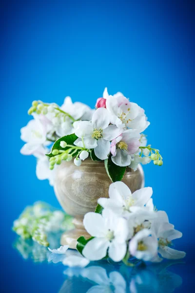 Frühlingsstrauß von Maiglöckchen und Apfelblüte — Stockfoto