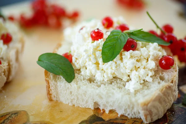 Sanduíche com queijo e groselhas vermelhas — Fotografia de Stock