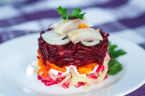 Русский традиционный салат из сельди — стоковое фото