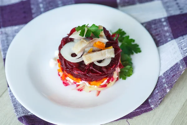 Rus geleneksel ringa balığı salatası — Stok fotoğraf