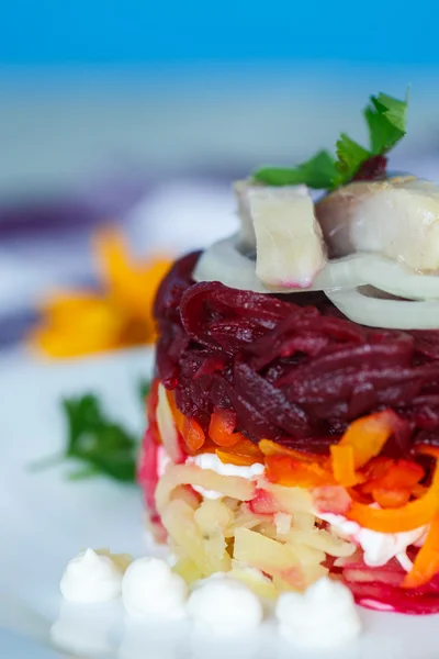 Russian traditional herring salad — Stock Photo, Image