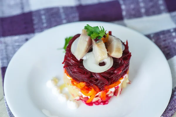 Russian traditional herring salad — Stock Photo, Image