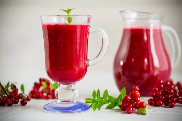 Freshly Squeezed Thick Natural Juice Pulp Ripe Red Viburnum Decanter — Stock Photo, Image