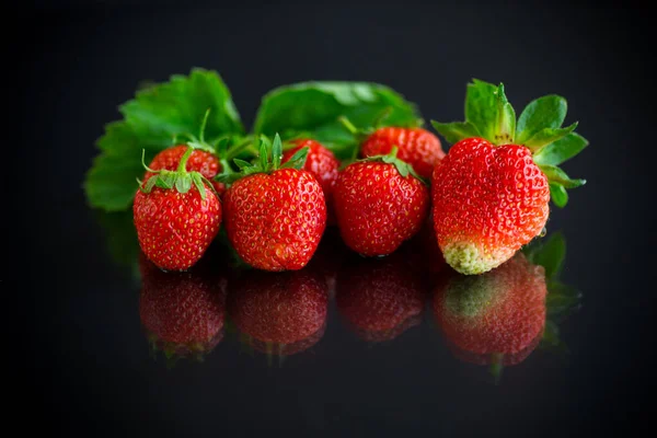 Ripe Juicy Red Strawberry Isolated Black Background — Stock Photo, Image