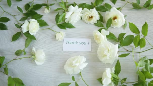 Hermoso Fondo Muchas Rosas Blancas Sobre Una Luz Madera — Vídeos de Stock
