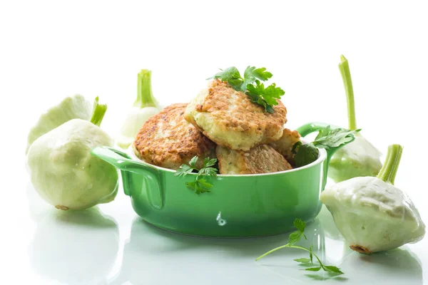 Vegetable Fried Squash Zucchini Cutlets Ceramic Form Isolated White Background — Stock Photo, Image