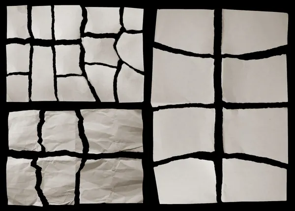 Verkliga pappersrevor rester på svart bakgrund — Stockfoto