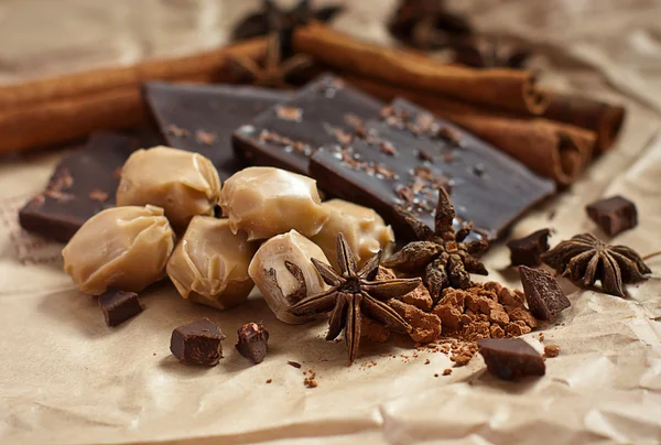 美味的巧克力和香料 — 图库照片#