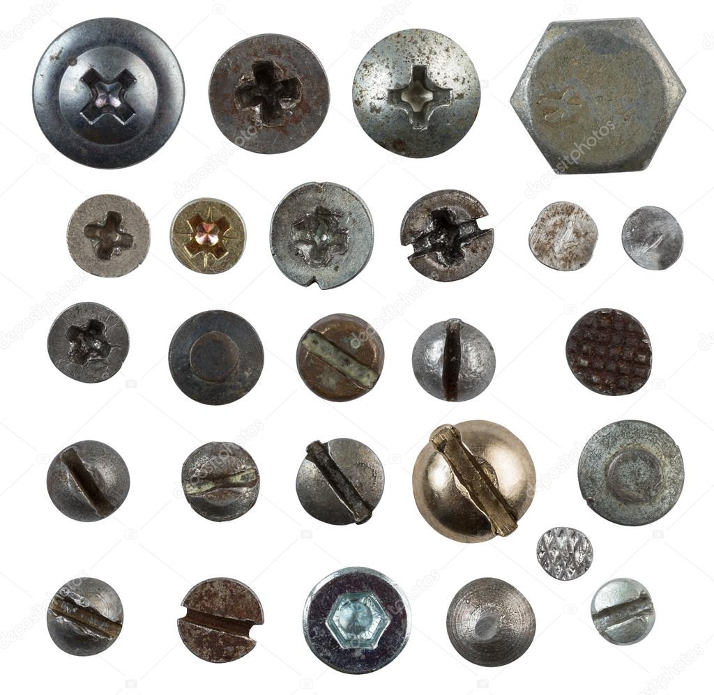 Screws, nails, bolts heads isolated on white collection — Stock Photo