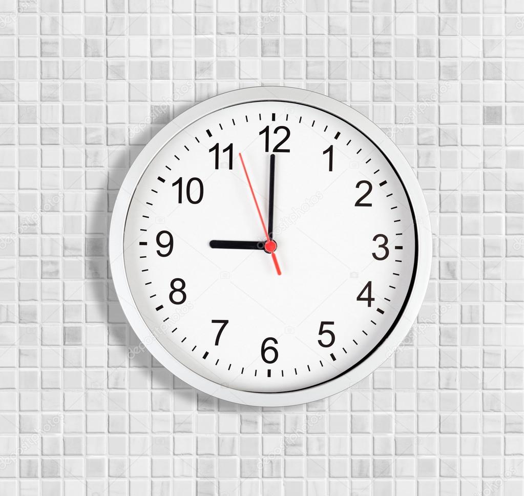 Simple Clock Or Watch On White Tile Wall Displaying Nine O Clock Stock Photo By C Andrey Kuzmin 1966