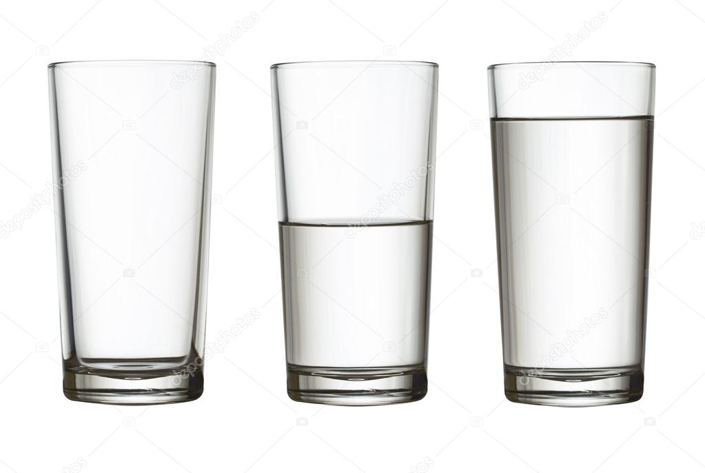 depositphotos 21349205 tall empty half and full glass of water isolated on white with
