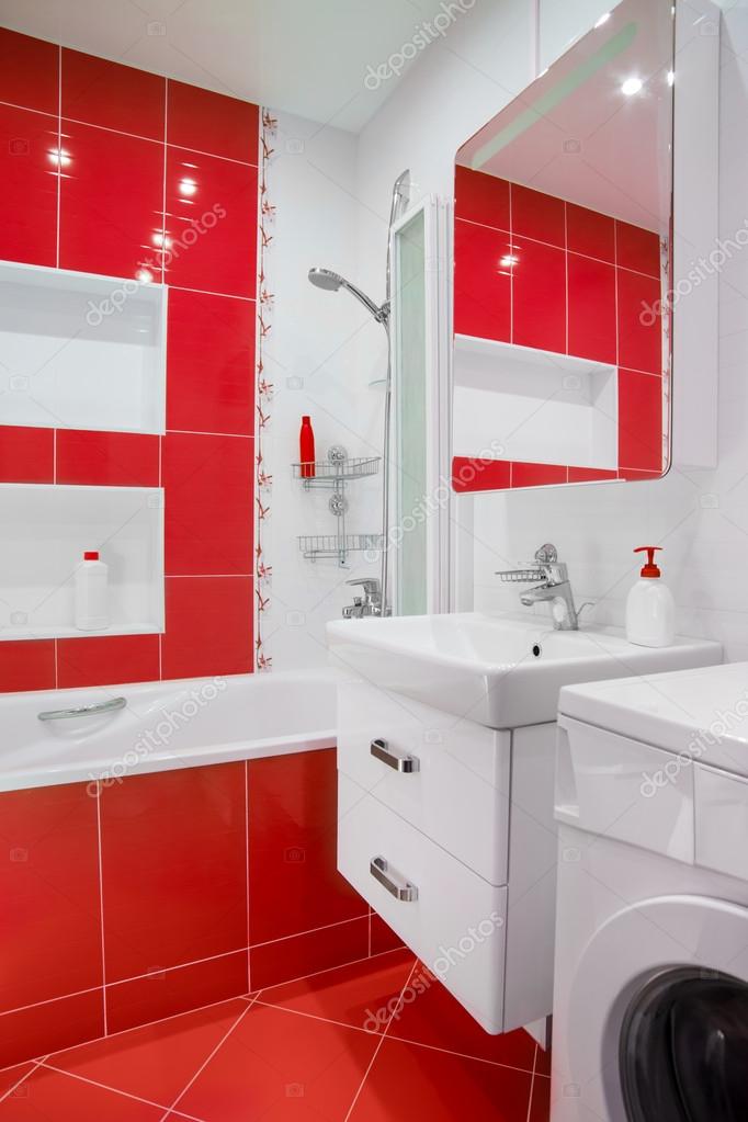 Modern red bathroom interior — Stock Photo © Andrey_Kuzmin 36278475