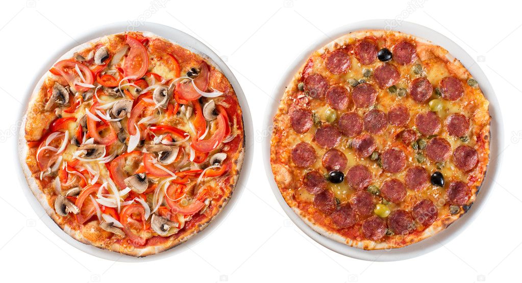 Two italian pizzas isolated on white top view — Stock Photo © Andrey ...