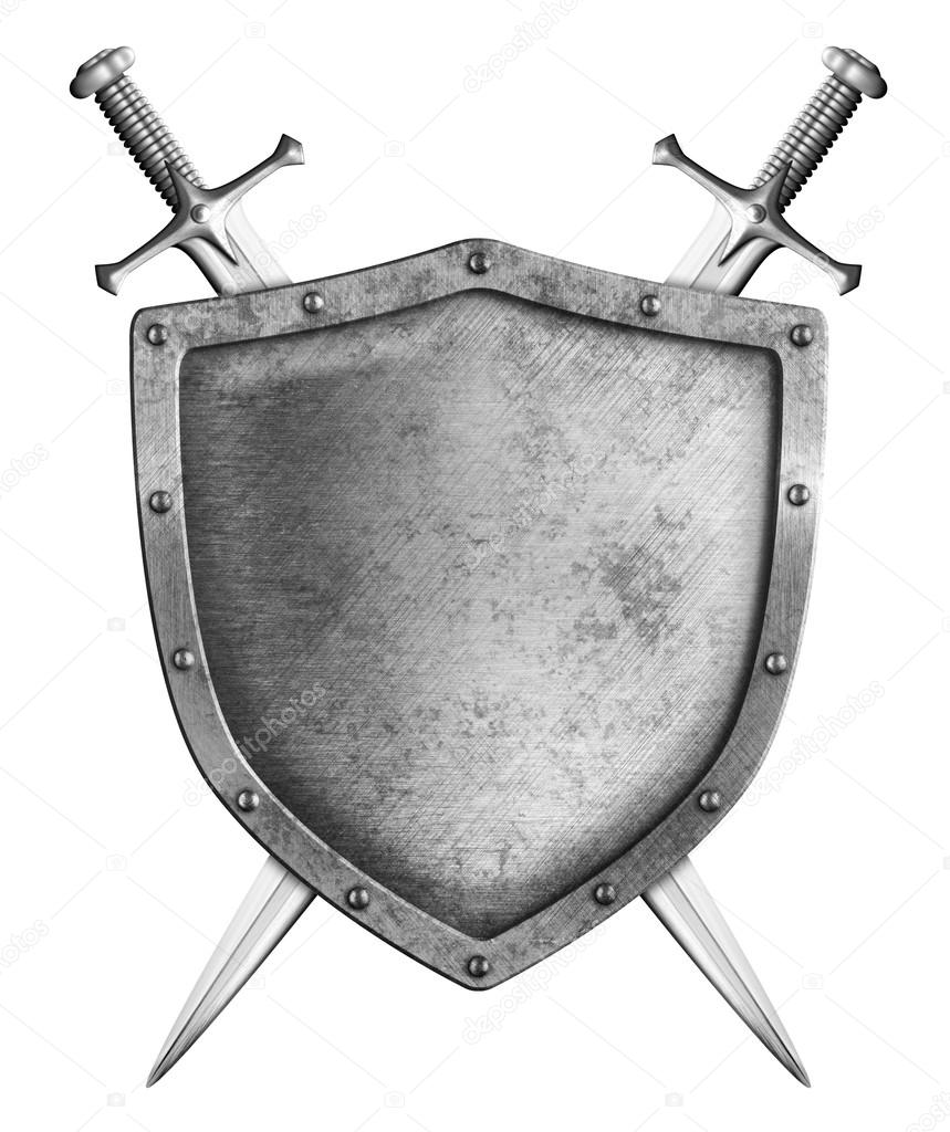 Medieval shield with two swords isolated on white — Stock Photo