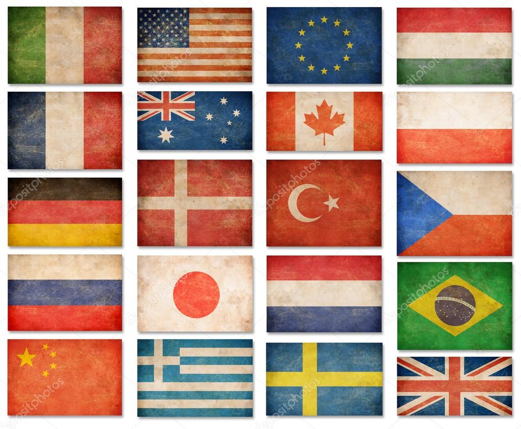 Banderas grunge: Estados Unidos, Gran Bretaña, Italia ...
