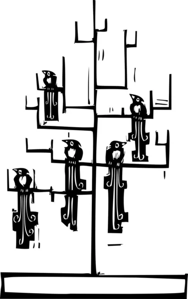 Árbol y aves — Vector de stock