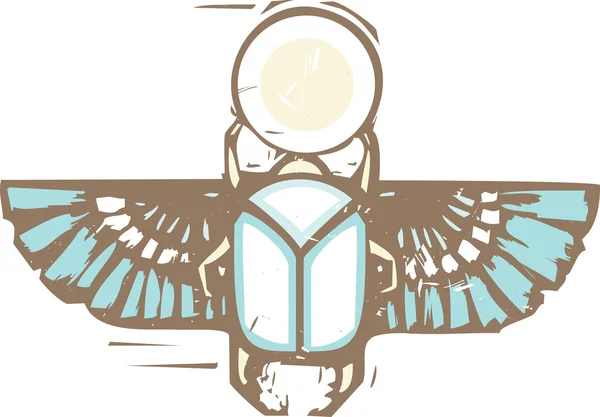 Egyptian Distressed Winged Scarab — Stock Vector