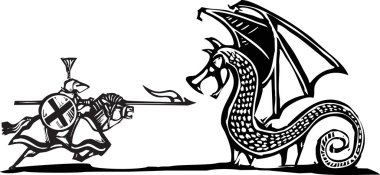 Mounted Knight and Dragon vector
