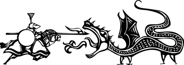 騎士と火呼吸のドラゴン — ストックベクタ