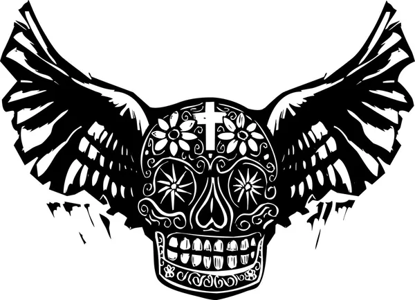 Día de los Muertos Cráneo alado — Vector de stock