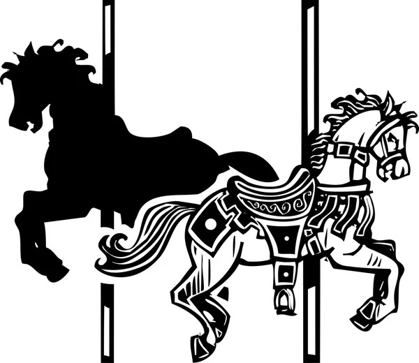 木製のカルーセル馬の影 — ストックベクタ