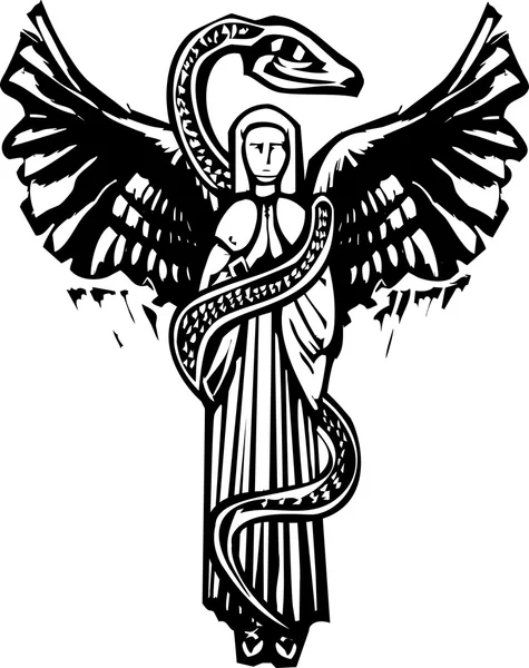 Înger înaripat și șarpe — Vector de stoc