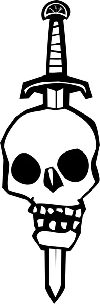 Calavera empalada en una espada — Vector de stock