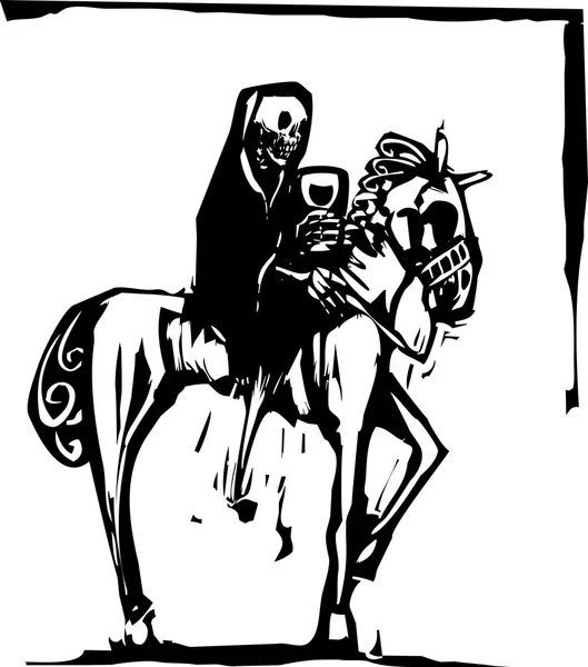 Muerte bebiendo vino en caballo — Vector de stock