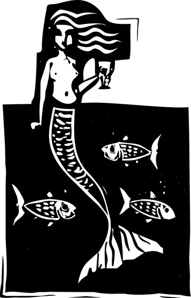 Sirena e pesce — Vettoriale Stock