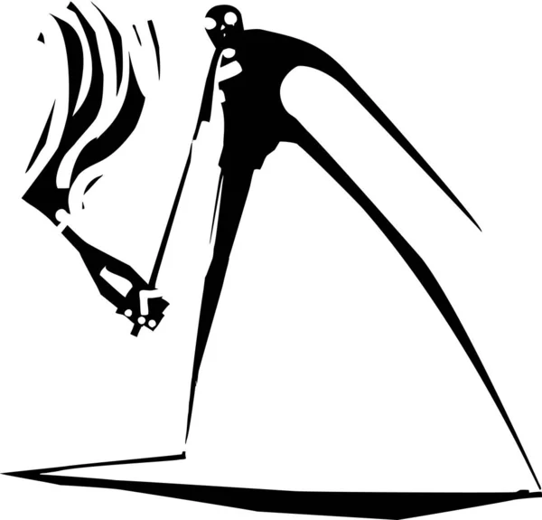 木版画表現主義スタイルフード付き男とともにMolotovカクテル — ストックベクタ