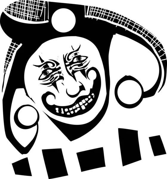 Woodcut Style Scary Clown Face — Stock Vector