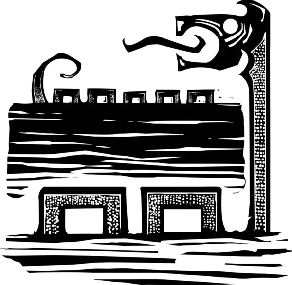 Woodcut Ekspresjonistyczny Styl Węża Morskiego Lub Loch Ness Monster — Wektor stockowy