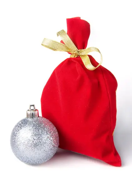 Gåva säck och christmas bollar — Stockfoto