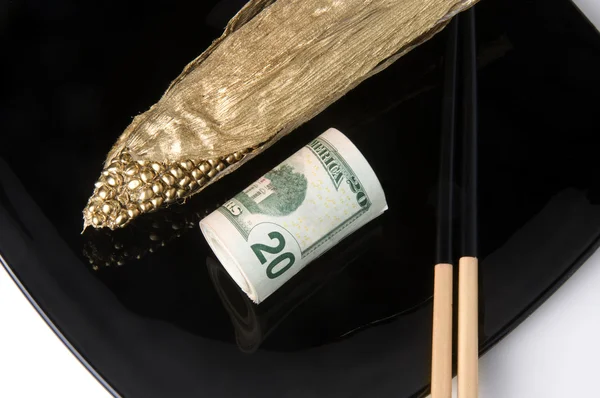 Money and gold - food for the world economy — Stock Photo, Image