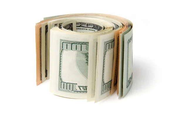 Pack of dollars is twisted into a roll — Stock Photo, Image