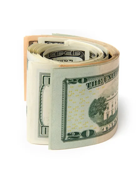 Pack of dollars is twisted into a roll — Stock Photo, Image