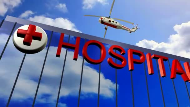 Ambulance helicopter landing the top surface of the Hospital — Stock Video