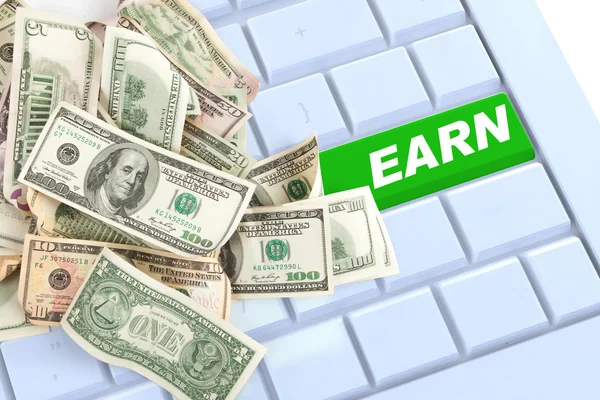 Earn money keyboard enter button with money — Stock Photo, Image