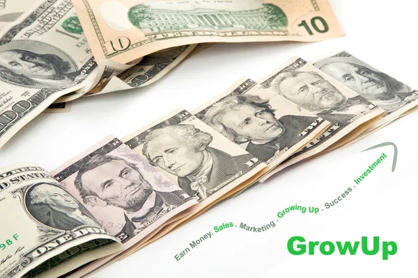 Creative Growng up of U.S. currency — Stock Photo, Image