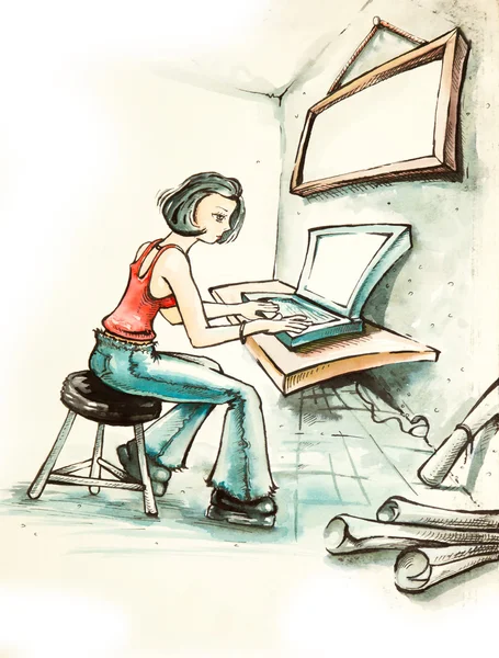 güzel iş kadın çalışma üstünde laptop