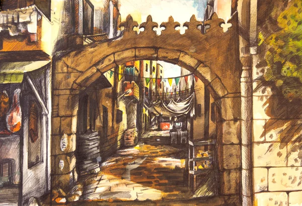 Old City water color painting — Stock Photo, Image