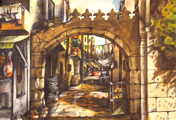 Old City water color painting