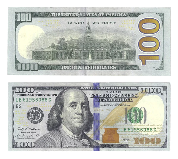 Nuevo billete de cien dólares — Foto de Stock