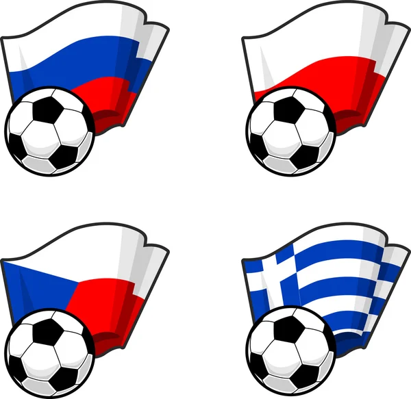 Drapeaux du monde et ballon de football — Image vectorielle